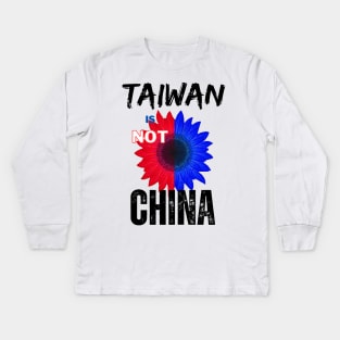 Taiwan is not China - Blue & Red Taiwanese sunflower of hope Kids Long Sleeve T-Shirt